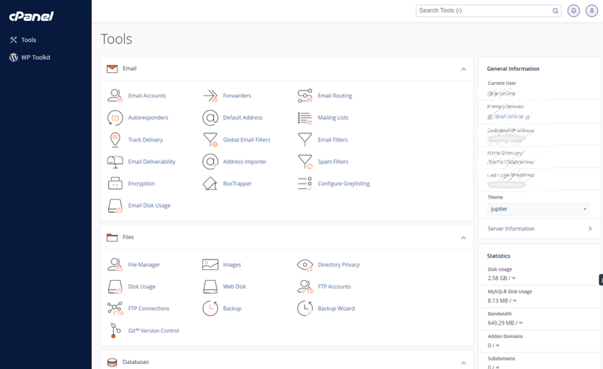 เมนู Backup ในหมวด Files ของ cPanel